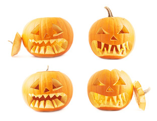 Jack-o'-lanterns orange pumpkin head isolated