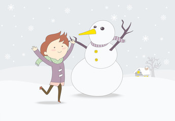 Snowman and kid