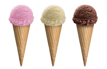 Chocolate, vanilla and strawberry, Top 3 Flavors ice cream cone