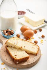 Healthy breakfast. Two slices of bread  on wooden table.
