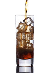 Cola glass with ice cubes over white