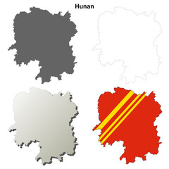 Hunan blank outline map set