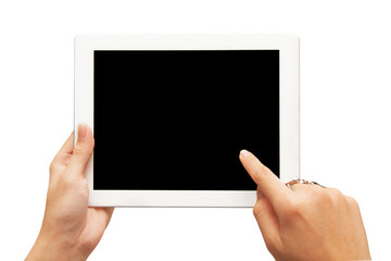 hand nad tablet isolated on white