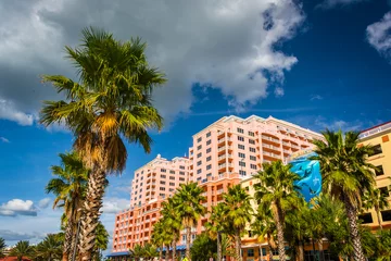 Papier Peint photo Clearwater Beach, Floride Palm trees and large hotel in Clearwater Beach, Florida.