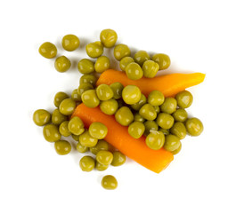 canned peas and carrots isolated on white