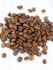 coffee beans on wooden surface