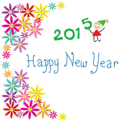 card flowers happy new year 2015 with child cartoon isolated