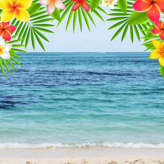 Fototapeta na wymiar Happy Summer Time Poster With Frangipani