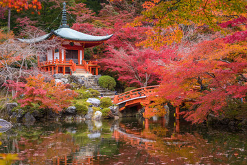 Naklejka premium Świątynia Daigoji w klonach, sezon momiji, Kioto, Japonia