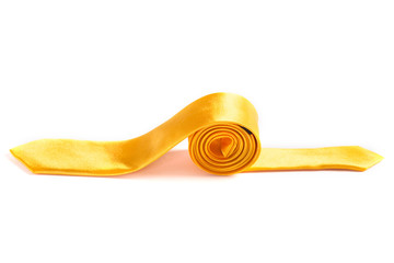yellow narrow ties on an isolated white background