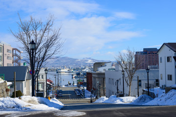 Hachimanzaka and Mt.Hakodate in the city of Hakodate, Hokkaido