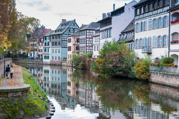 Fototapeta na wymiar STRASBOURG, FRANCE - OCTOBER 25: Canal in Petite France area, oc