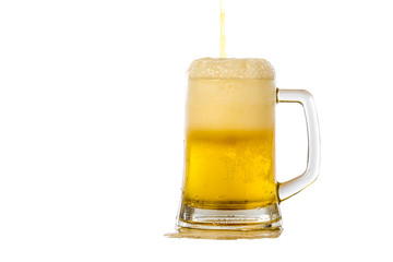 Frosty glass of light beer set isolated on a white background