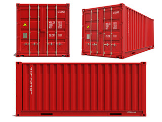 Red Container in 3D Isolated on White. - obrazy, fototapety, plakaty