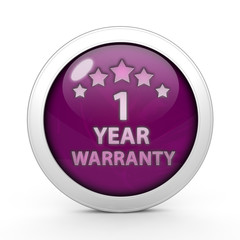 One year warranty circular icon on white background