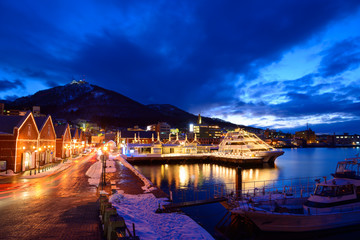 Kanemori Red Brick Warehouse in the twilight in Hakodate, Hokkai
