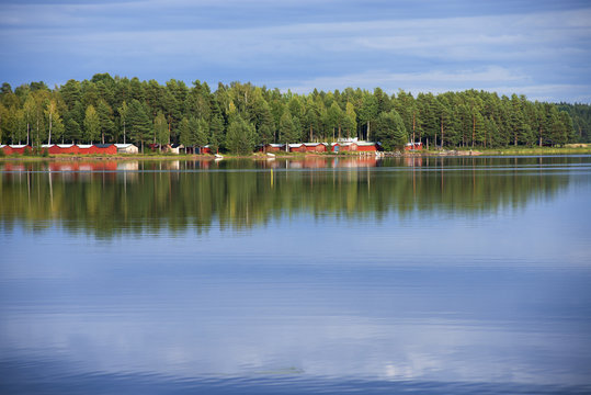 Summer In Sweden - Traditional Red Cottage At A Lake 