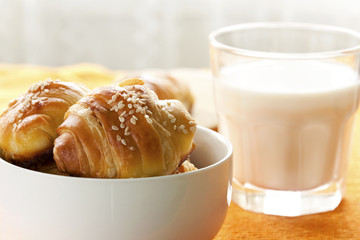 croissants and milk for breakfast