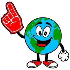 Earth Mascot with Foam Finger