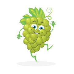 Cute grapes on a white background. Vector character.