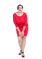 Fototapeta premium Beautiful plus size woman in red dress