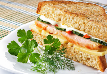 Sandwich with chicken cheese and vegetables