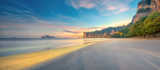beautiful beach with colorful sky, Thailand - obrazy, fototapety, plakaty