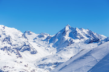 Fototapeta na wymiar Winter landscape of mountains, Tignes, France.