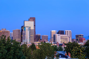 Denver skyline  at twilight.