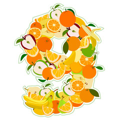 Juicy fruit in the form of number 9