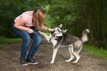 playing with her dog