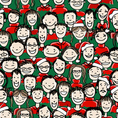 Christmas party with group of people, seamless pattern