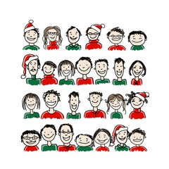 Christmas party with group of people, sketch for your design