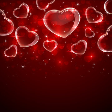 Valentines hearts on red background