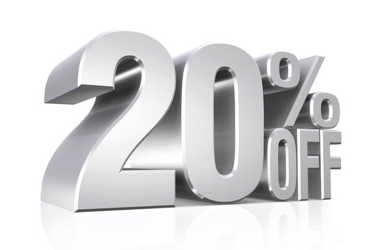 3D Render Silver Text 20 Percent Off.