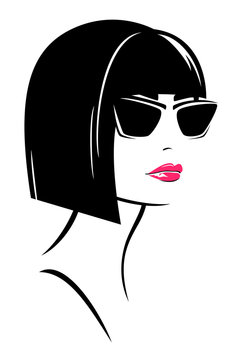 woman wearing sunglasses, black hair, pink lips clip art preview
