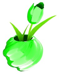 Tulips with leaf in vase