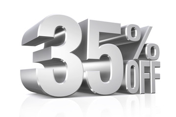 3D render silver text 35 percent off.