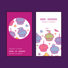 Vector colorful cupcake party vertical round frame pattern