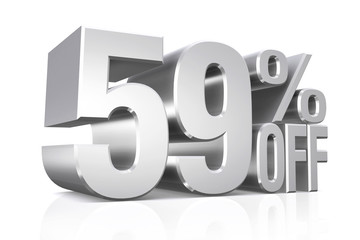 3D render silver text 59 percent off.