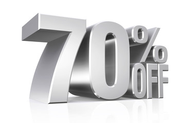 3D render silver text 70 percent off.