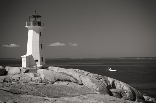 Sepia Peggy's Cove lighthouse, Nova Scotia.