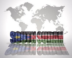 Word South Sudan on a world map background