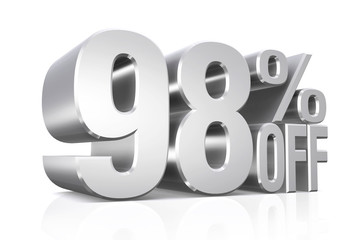 3D render silver text 98 percent off.
