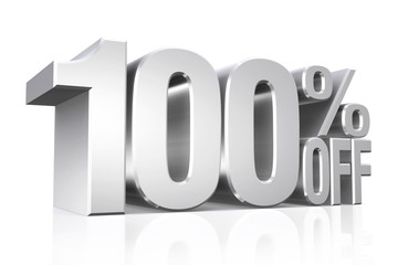 3D render silver text 100 percent off.