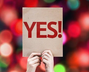 Yes! card with colorful background with defocused lights