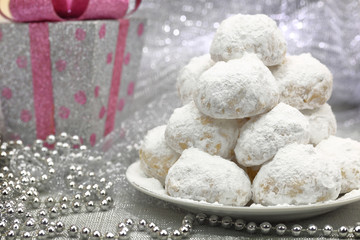Traditional Christmas cookies with powdered sugar