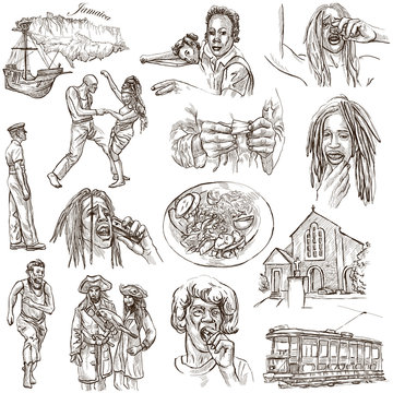 Jamaica Travel - Full sized hand drawn pack on white