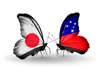 Two butterflies with flags Japan and Samoa