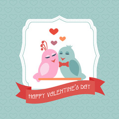 Valentine. Happy Valentine's card. Label. Ribbon. Birds. vector
